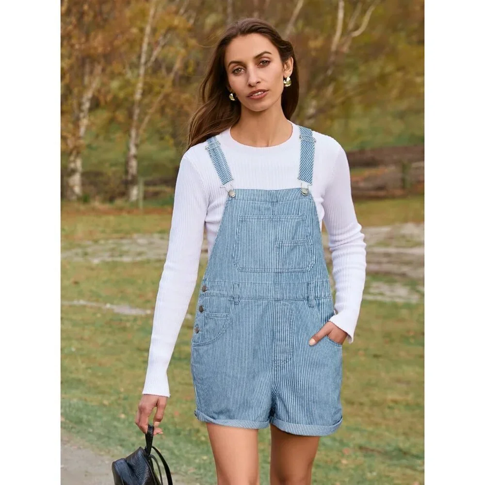 Denim Overall Shorts Women Casual Loose Fit Summer Jumpsuit